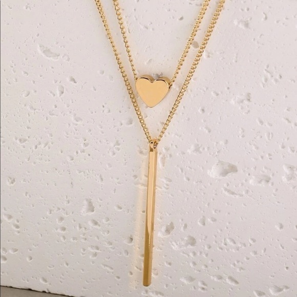 Gold Heart & Bar Layered Necklace - Picture 2 of 2